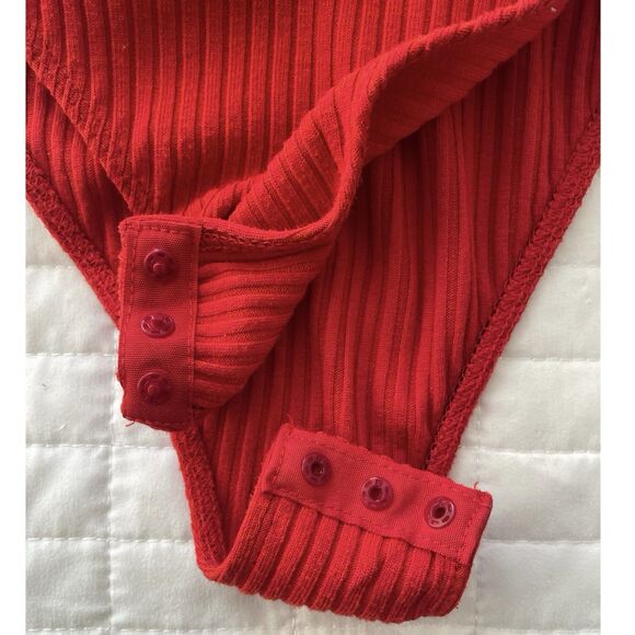 Topshop Red Ribbed Knit Bodysuit Snap Crotch Square Neck Boho Festival Womens 4 - Picture 4 of 9